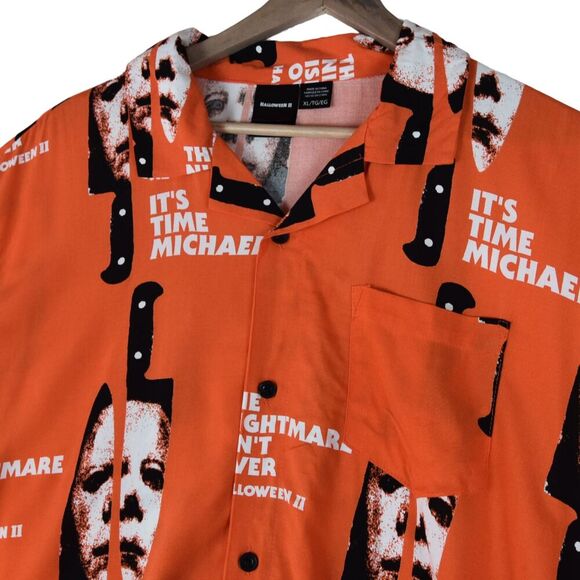 Halloween 2 Men's Button-Up Graphic Print Shirt Size XL Horror Classic - Picture 3 of 7